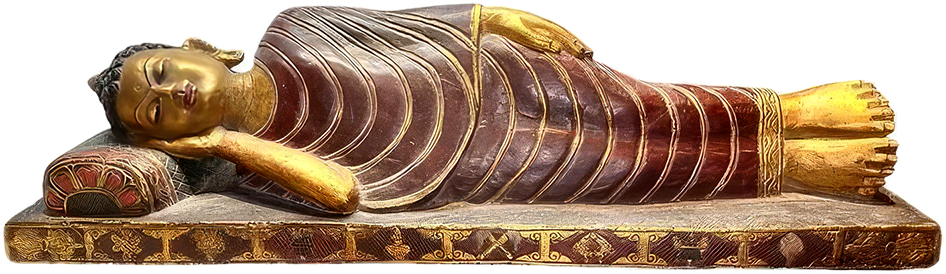 Reclining gilded Buddha figure