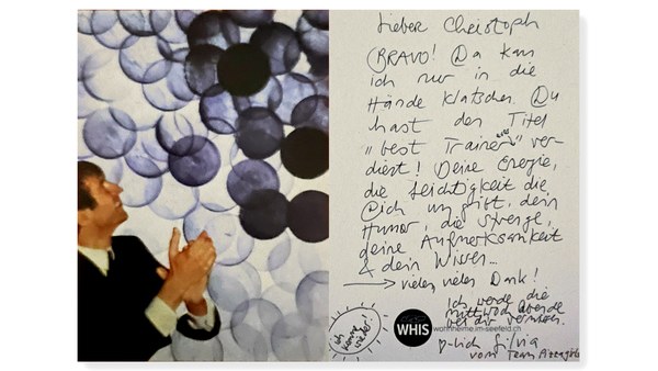 Handwritten thank-you card from a client