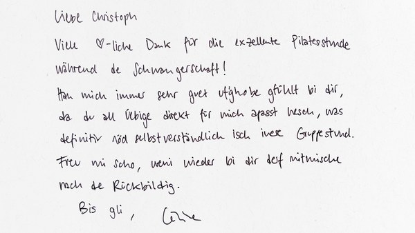 Handwritten thank-you after a lesson
