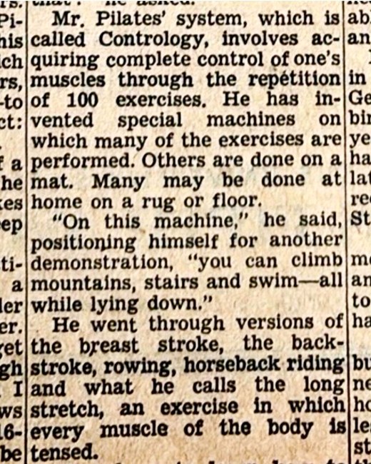 Zeitungsartikel über Joseph Pilates und seine Methode Contrology